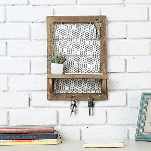 Wood and Metal Chicken Wire Jewelry/Entryway Frame w/ Shelf-MyGift
