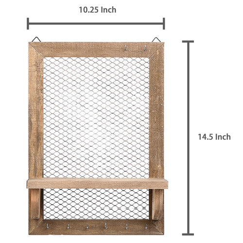 Wood and Metal Chicken Wire Jewelry/Entryway Frame w/ Shelf-MyGift