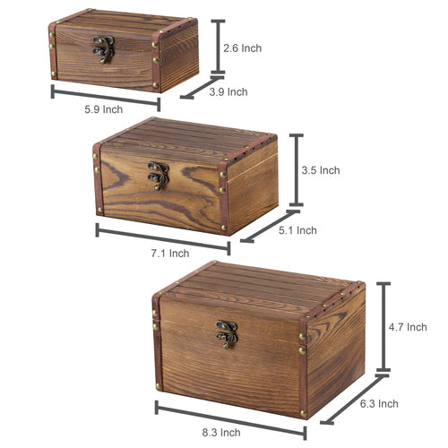 Vintage Style Brown Wood Mini Storage Chests w/ Latch, Set of 3-MyGift