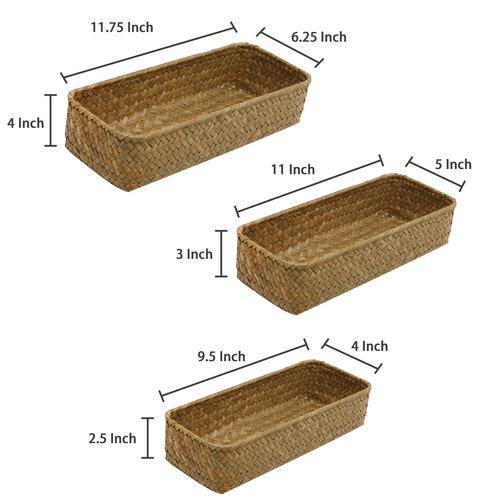 Rectangular Handwoven Seagrass Storage Bins, Set of 3 - MyGift