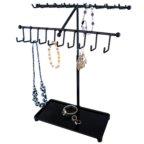 Black Metal Tabletop Jewelry Organizer Rack with Ring Tray-MyGift