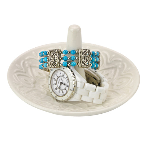 White Ceramic Ring Dish, Heart Design - MyGift
