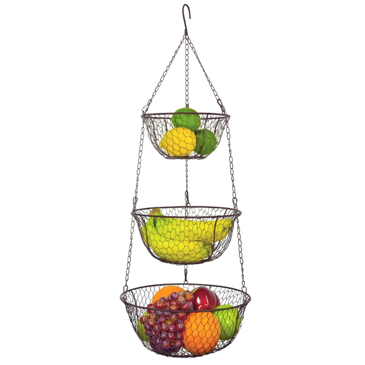 3-Tier Bronze-Tone Metal Chicken Wire Hanging Storage Baskets-MyGift
