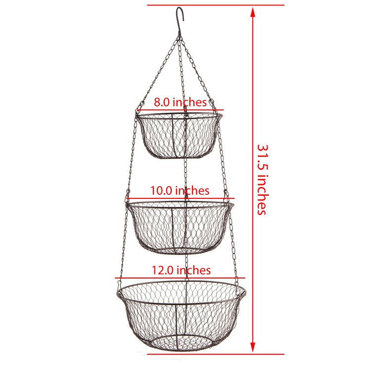 3-Tier Bronze-Tone Metal Chicken Wire Hanging Storage Baskets – MyGift