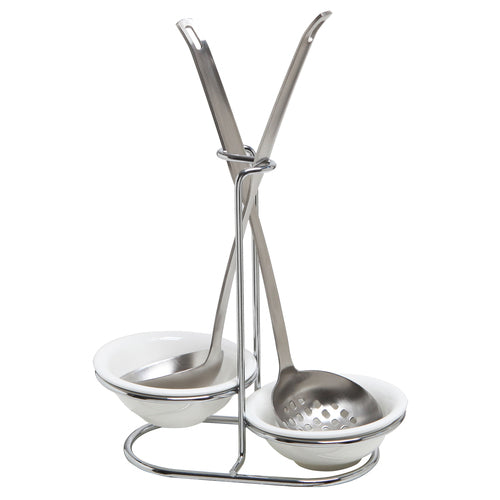 Modern White Ceramic and Stainless Steel Ladle Spoon Holder-MyGift