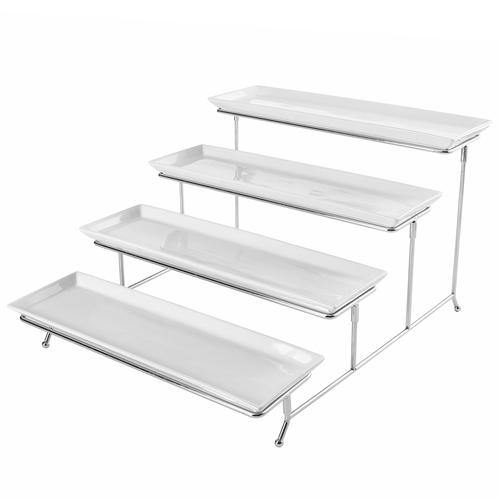 White Ceramic and Chrome Buffet Riser - MyGift