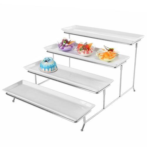 White Ceramic and Chrome Buffet Riser - MyGift