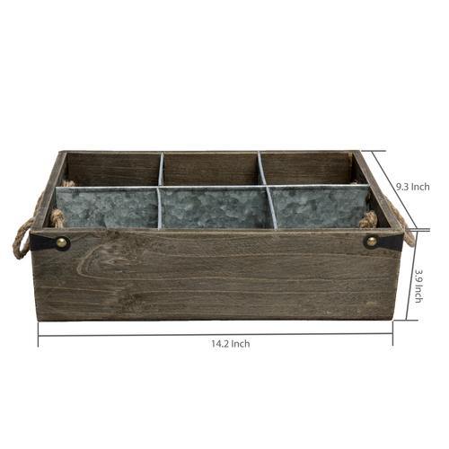 MyGift Barnwood Style Organizer Box w/ Metal Dividers & Handle