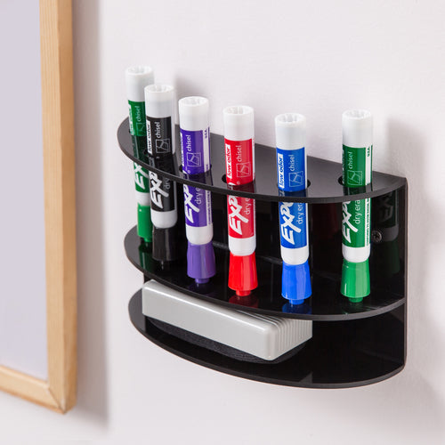 Round Black Acrylic Dry Erase Accessories Holder, Wall Mounted-MyGift