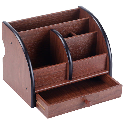 Deluxe Black/Brown Wood Office Desktop Organizer w/ Drawer-MyGift