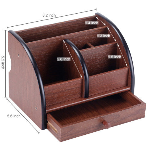 Deluxe Black/Brown Wood Office Desktop Organizer w/ Drawer-MyGift