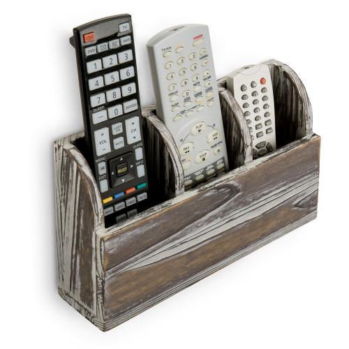 Torched Solid Wood Wall Mounted Remote Control Organizer - MyGift