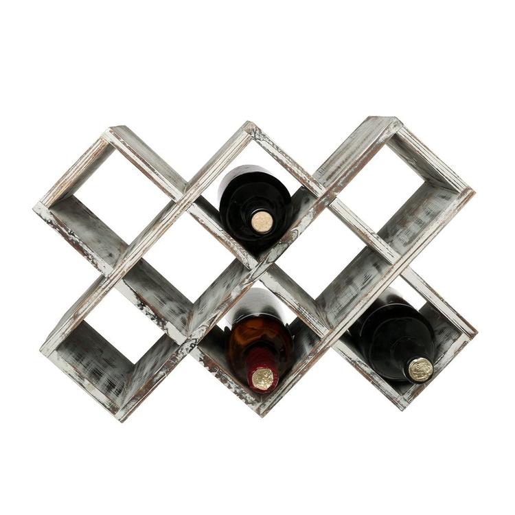 Geometric 8-Bottle Countertop Rustic Torched Wood Wine Rack - MyGift Enterprise LLC
