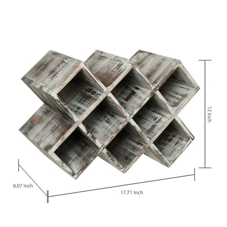 Geometric 8-Bottle Countertop Rustic Torched Wood Wine Rack - MyGift Enterprise LLC
