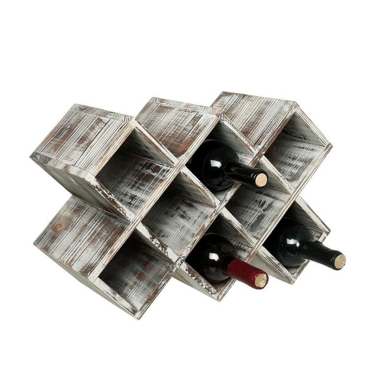 Rustic Torched Wood Wall Mounted Wine Rack with Glass Holder - Thumbnail 3