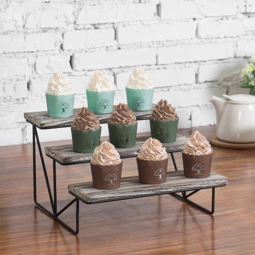 Torched Wood & Black Metal Cupcake Display Riser - MyGift