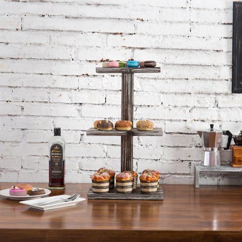 Torched Wood Dessert & Pastry Stand - MyGift