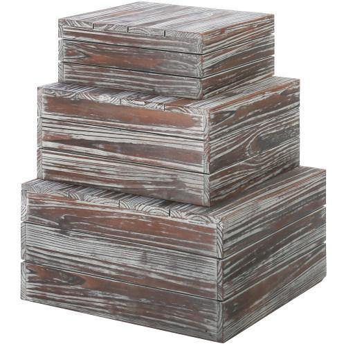 Torched Wood Display Risers, Set of 3 - MyGift