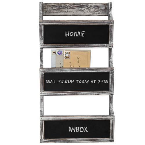 Torched Wood Magazine Rack & Mail Sorter with Chalkboard Labels - MyGift