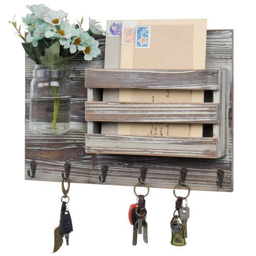 Torched Wood Mail Sorter with Hooks & Mason Jar - MyGift