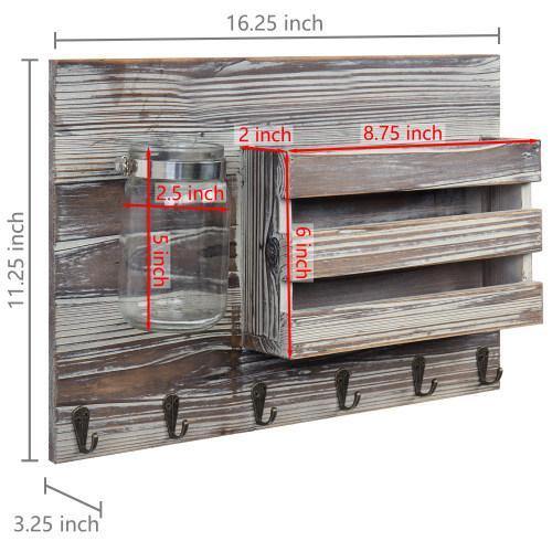 Torched Wood Mail Sorter with Hooks & Mason Jar - MyGift