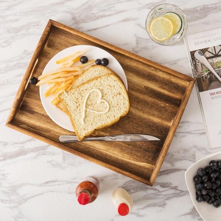 Torched Wood Rectangular Nesting Breakfast Serving Trays, Dark Brown, Set of 3 - MyGift Enterprise LLC