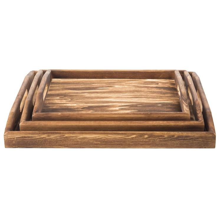 Torched Wood Rectangular Nesting Breakfast Serving Trays, Dark Brown, Set of 3 - MyGift Enterprise LLC