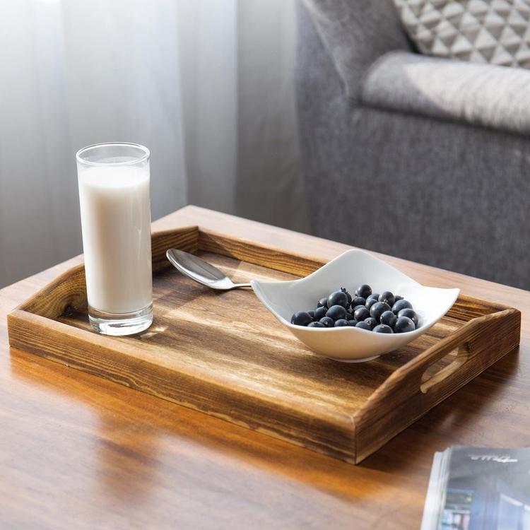 Torched Wood Rectangular Nesting Breakfast Serving Trays, Dark Brown, Set of 3 - MyGift Enterprise LLC