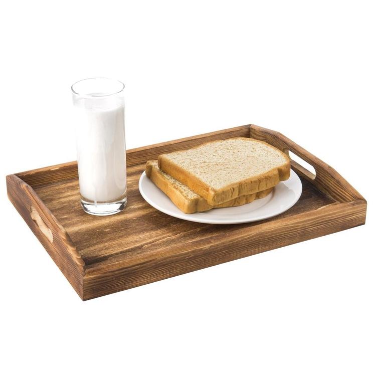 Torched Wood Rectangular Nesting Breakfast Serving Trays, Dark Brown, Set of 3 - MyGift Enterprise LLC