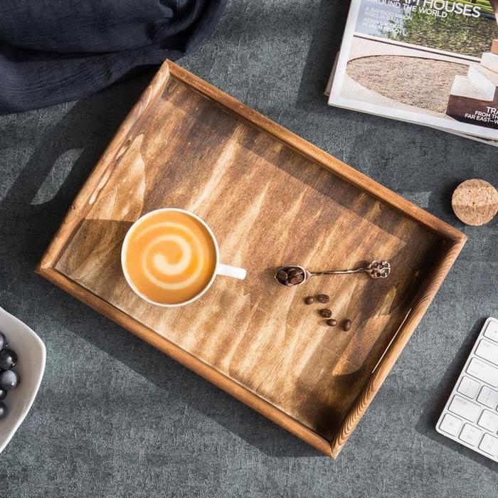 Torched Wood Rectangular Nesting Breakfast Serving Trays, Dark Brown, Set of 3 - MyGift Enterprise LLC