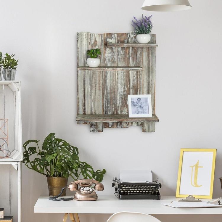 3-Tier Wall Mounted Rustic Torched Wood Pallet-Style Decorative Display Shelf - MyGift Enterprise LLC