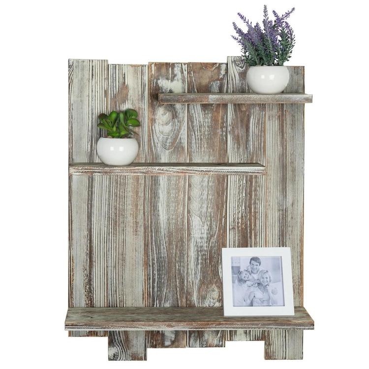 3-Tier Wall Mounted Rustic Torched Wood Pallet-Style Decorative Display Shelf - MyGift Enterprise LLC