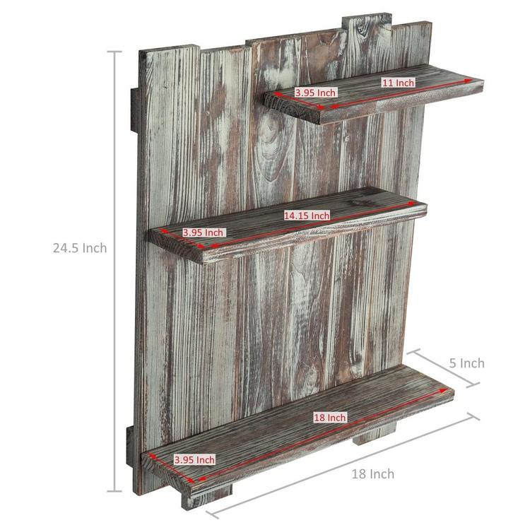 3-Tier Wall Mounted Rustic Torched Wood Pallet-Style Decorative Display Shelf - MyGift Enterprise LLC