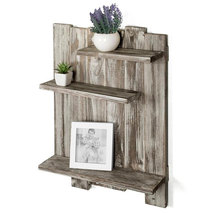 3-Tier Wall Mounted Rustic Torched Wood Pallet-Style Decorative Display Shelf - MyGift Enterprise LLC