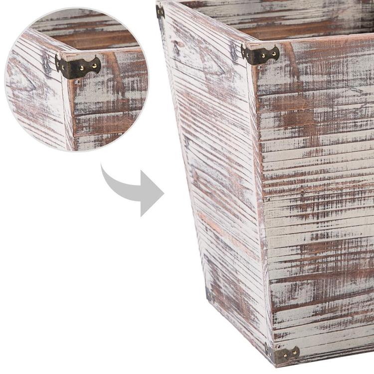 Farmhouse Torched Wood Square Wastebasket Bin with Decorative Metal Brackets - MyGift Enterprise LLC