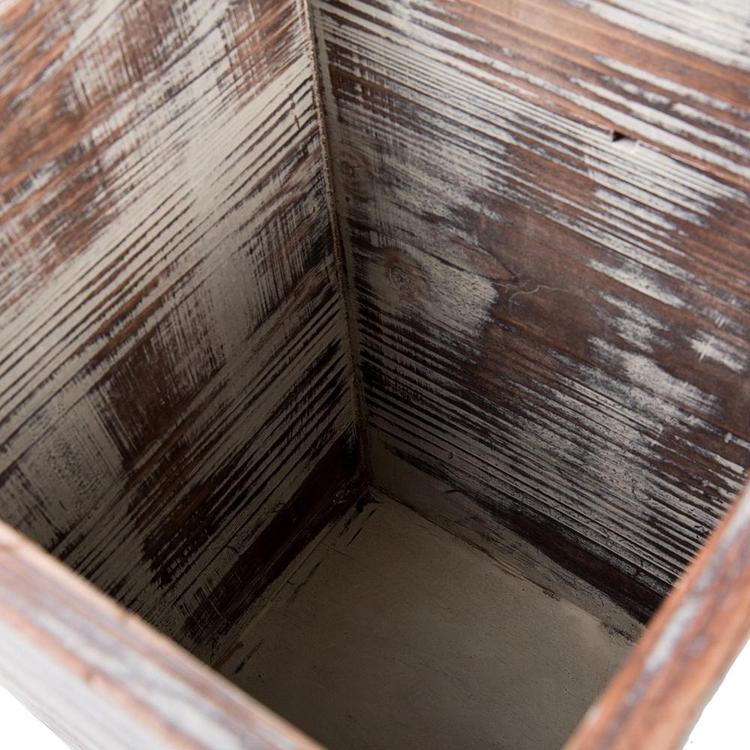 Farmhouse Torched Wood Square Wastebasket Bin with Decorative Metal Brackets - MyGift Enterprise LLC