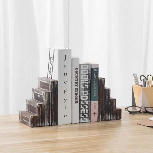 Torched Wood Stairs-Design Decorative Bookends, Set of 2 - MyGift