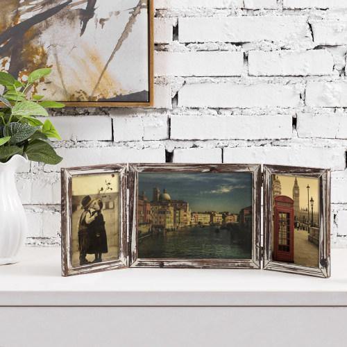 Torched Wood Tabletop Picture Frame, Three-Hinged - MyGift