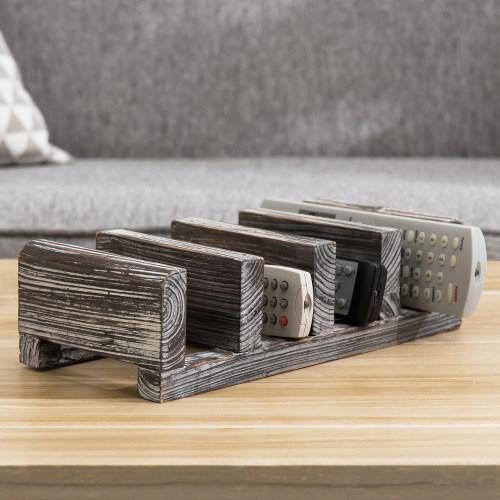 Torched Wood Tabletop Remote Control Storage Rack - MyGift