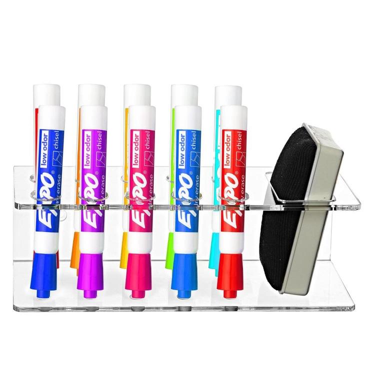 Clear Acrylic Wall Mountable 10 Slot Dry Erase Marker & Eraser Holder Rack - MyGift Enterprise LLC