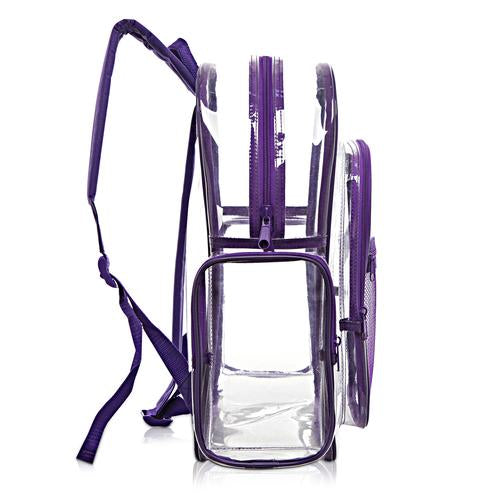 JOMPARO Transparenter Rucksack – Violett, 40,6x30,5x15,2 Cm, Mit Seitentaschen, Für Schule, Konzerte, Stadion