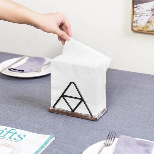 Triangle Design Metal Wire & Torched Wood Napkin Holder - MyGift