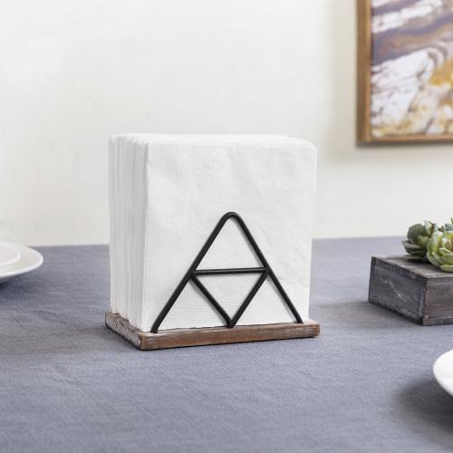 Triangle Design Metal Wire & Torched Wood Napkin Holder - MyGift