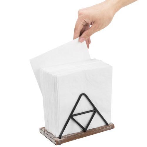 Triangle Design Metal Wire & Torched Wood Napkin Holder - MyGift