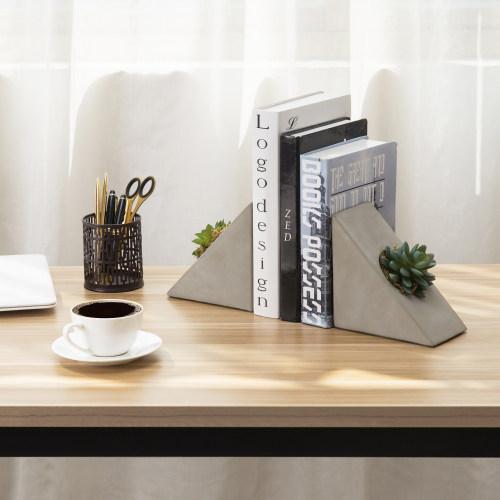Triangular Concrete Bookends with Decorative Artificial Succulent Plant, 1 Pair