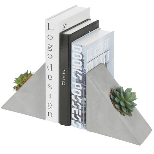 Triangular Concrete Bookends with Decorative Artificial Succulent Plant, 1 Pair