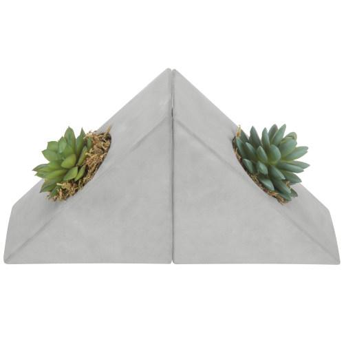 Triangular Concrete Bookends with Decorative Artificial Succulent Plant, 1 Pair