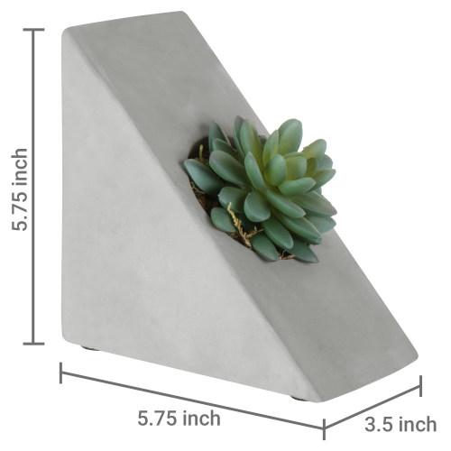 Triangular Concrete Bookends with Decorative Artificial Succulent Plant, 1 Pair