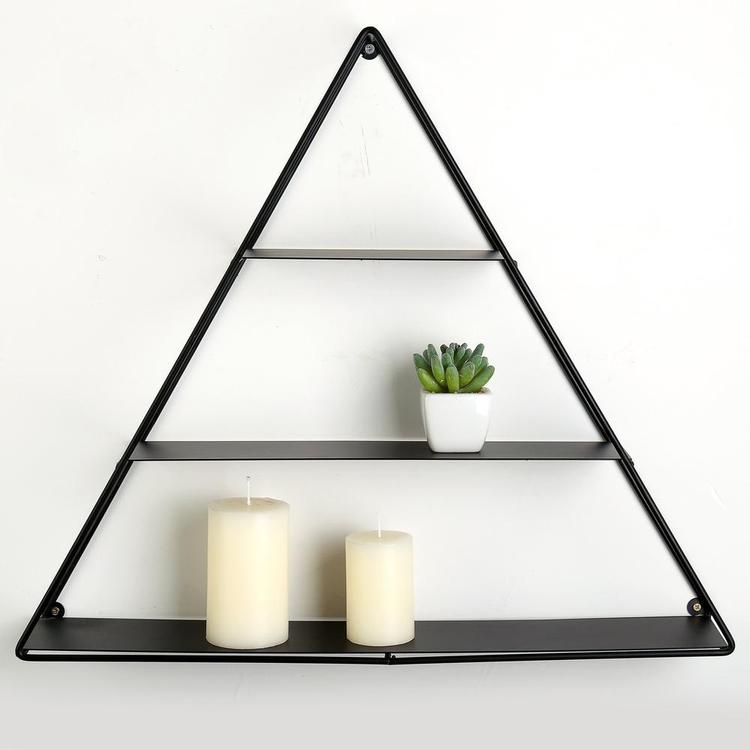 3 Tier Wall Mounted Triangular Matte Black Metal Pyramid Display Shelf - MyGift Enterprise LLC