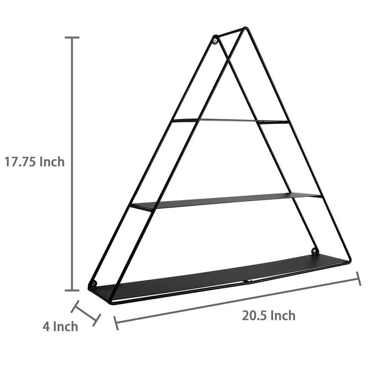 3 Tier Wall Mounted Triangular Matte Black Metal Pyramid Display Shelf - MyGift Enterprise LLC